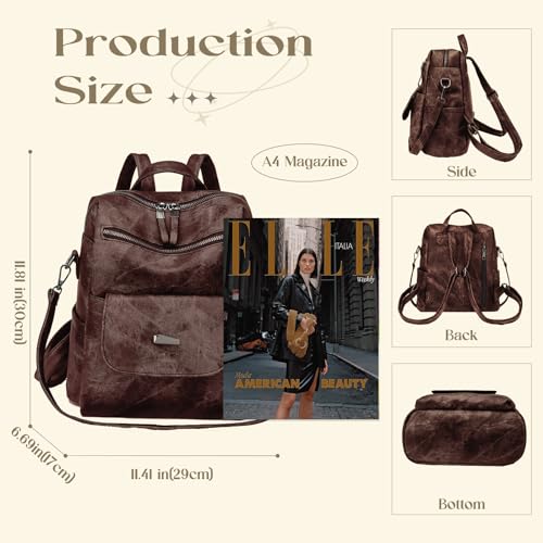 Backpack Purse for Women, Women Backpack Purse Small Leather Waterproof Anti-theft Shoulder Bags Handbags Ladies - color: Coffee