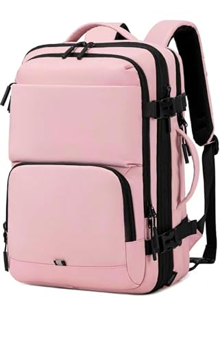 BAGOK Carry On Travel Backpack, Expandable Extra Large Airline Approved,Lightweight Daypack for Men and Women（Pink） - color: B-pink, size: Medium