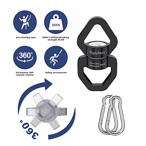 Swivel Hook for Swing, Safety Swing Swivel with 2 Carabiners, Rotational Device Swing Spinner for Web Tree Tire Rope Swing, Aerial Dance, Children’s Swing, Hanging Hammock - style: Black-1 Pack with 2 Carabiners