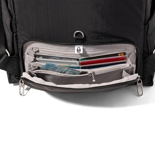 Securtex Anti-Theft Getaway Backpack - 9.4"x13"x5" Travel Safe Bag w/Locking Zippers, Slash-Resistant, RFID - color: Mulberry
