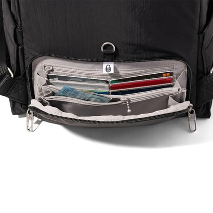 Securtex Anti-Theft Getaway Backpack - 9.4"x13"x5" Travel Safe Bag w/Locking Zippers, Slash-Resistant, RFID - color: Mulberry