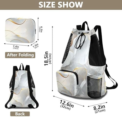 Drawstring Gym Bags Camp Bag With Pockets Cinch Sack Waterproof Marble White Neutral - color: Color 16