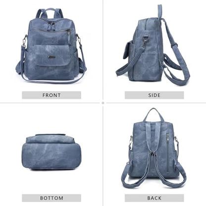 WYFJNX PU Leather Backpack Purse for Women Fashion Multipurpose Design Handbag Ladies Shoulder Bags Travel Backpack Blue - color: Blue