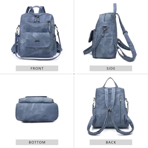 WYFJNX PU Leather Backpack Purse for Women Fashion Multipurpose Design Handbag Ladies Shoulder Bags Travel Backpack Blue - color: Blue