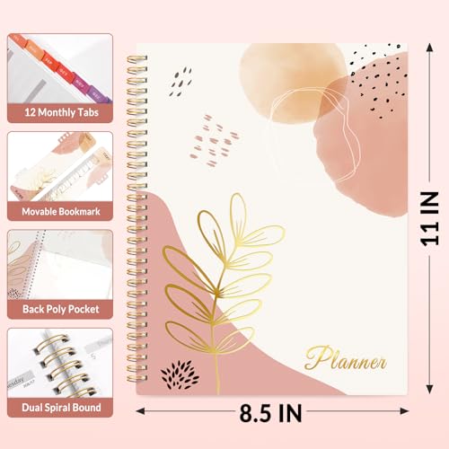 SUNEE Academic Planner 2026-2027 – Weekly & Monthly Planner, July 2026 to June 2027, 8.5"x11", Thick Paper, Tabs, Pockets, Bookmark, Spiral-Bound, Student Teacher Organizer, Blushing Abstract Breeze - color: Pink Breeze