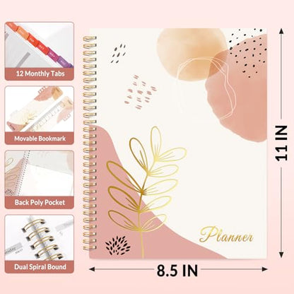 SUNEE Academic Planner 2026-2027 – Weekly & Monthly Planner, July 2026 to June 2027, 8.5"x11", Thick Paper, Tabs, Pockets, Bookmark, Spiral-Bound, Student Teacher Organizer, Blushing Abstract Breeze - color: Pink Breeze