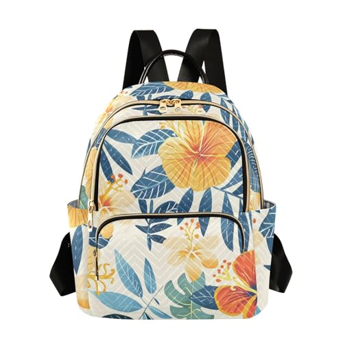 susiyo Orange Tropical Jungle Backpack for Women Hibiscus Flower 10L Bag Cream Floral Ladies Backpacks Travel Casual Daypack - color: Hibiscus Flower, size: Small