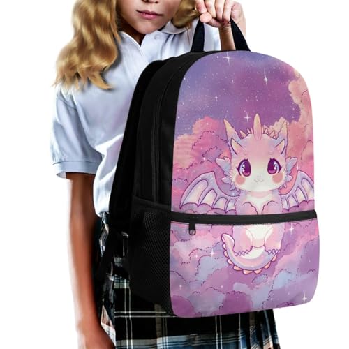 Kids' Backpacks 3 PCS School-Bag Cute Cartoon Axolotl Backpack for Girls 17 Inch Bookbag with Lunch Bag Pencil Case Set Travel Daypack Satchel with Adjustable Strap - color: Axolotl Pink