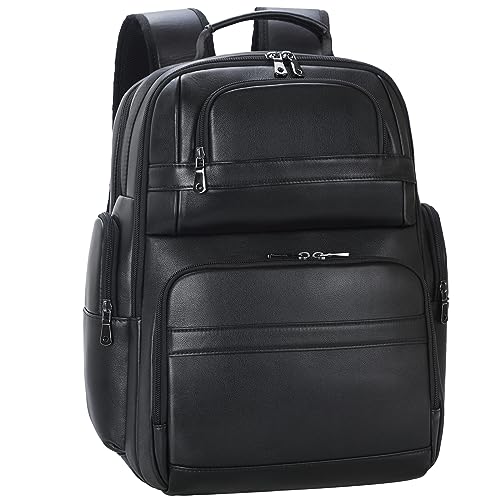 TIDING Men's Vintage Leather Backpack 15.6" Laptop Bag Large Capacity Business Travel Hiking Shoulder Daypacks - color: Black