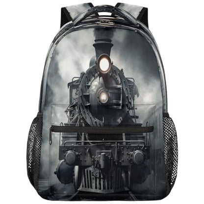 Steam Train Backpack with Chest Strap, Casual Backpack for Women Men, 16 Inch Daypack for Travel Work, Black Train - color: Yellow