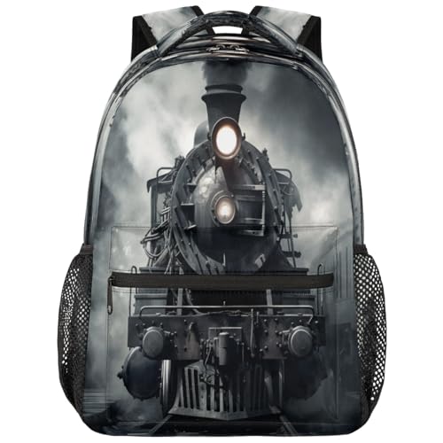 Steam Train Backpack with Chest Strap, Casual Backpack for Women Men, 16 Inch Daypack for Travel Work, Black Train - color: Yellow