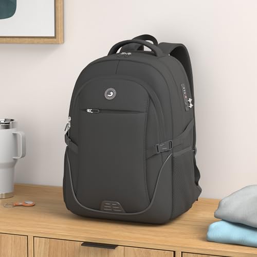 SHRRADOO Anti Theft Laptop Backpack Travel Backpacks with Combination Lock for Women Men College Backpack Computer Bag Fits 17 Inch Laptop,Black - color: Black