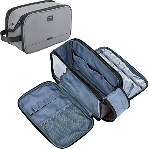 ZEEMO Trevel Toiletry Bag for Men, Full Open Dopp Kit with Dual Compartment | double-sided storage and water-resistant fabric for travel essentials, Grey - color: Grey, size: Medium