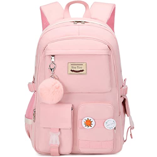 Hey Yoo School Backpack for Girls Backpack with Lunch Box Teen Girl Backpack Set Cute School Bag Bookbag for Teen Girls(Pink) - color: Pink