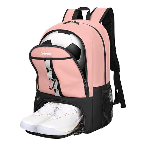 Goloni Youth Soccer Bag,Basketball Bag with Ball Compartment & Shoe Compartment,Backpack for Football Volleyball Basketball - color: Flesh Pink