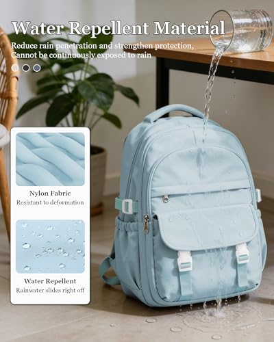 Waterproof Aesthetic Backpack For School, Cute High School Bookbag For Teen Girls Boys, Lightweight Casual Daypack Backpack For Women Men, College Backpack With Lots Of Pockets（Blue） - color: Blue