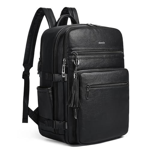 Shrrie Laptop Backpack for Women,Vegan Leather Backpack Work Computer Backpacks fits 16" Laptop,Water Resistant Teacher Nurse Casual Daypack for Weekender Camping Travel,Two-toned Black - color: Two-toned Black