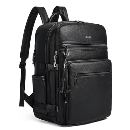 Shrrie Laptop Backpack for Women,Vegan Leather Backpack Work Computer Backpacks fits 16" Laptop,Water Resistant Teacher Nurse Casual Daypack for Weekender Camping Travel,Two-toned Black - color: Two-toned Black