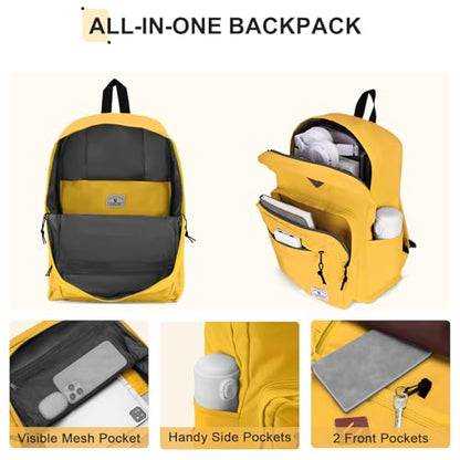 VX VONXURY Backpack for Men Women, Lightweight Kids School Bag, Classic Basic Laptop Bookbag for College Work Travel Hiking - color: Yellow