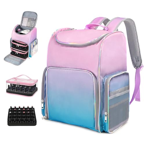 Nail Polish Organizer Bag Large Nail Polish Storage Organizer Case Backpack Holds 60 Bottles and Nail Lamp with 2 Removable Case Professional Nail Supplies Organizer for Manicurist - color: 8.Purple Blue