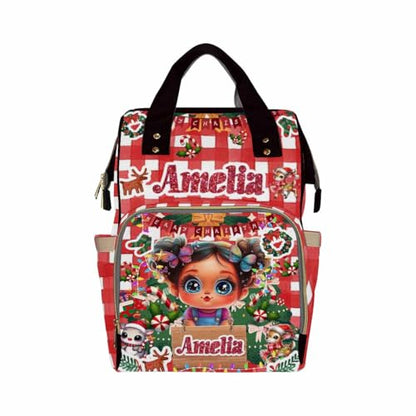 Custom Diaper Bag with Name, Christmas Personalized School Bag Girl Pattern, Monogram Nappy Backpack with Thermal Pockets for Adults Kids, Large Capacity Waterproof Diaper Bag Xmas Gift - color: A-color-5