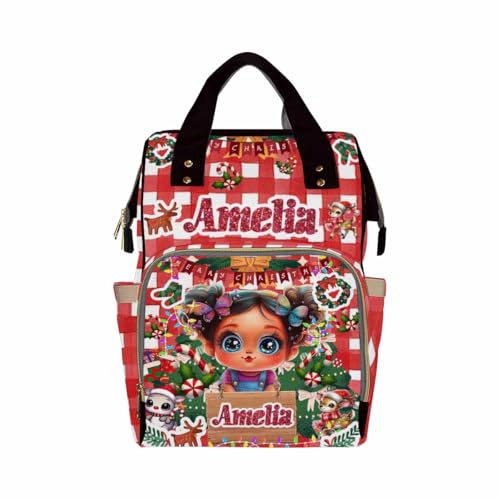 Custom Diaper Bag with Name, Christmas Personalized School Bag Girl Pattern, Monogram Nappy Backpack with Thermal Pockets for Adults Kids, Large Capacity Waterproof Diaper Bag Xmas Gift - color: A-color-5
