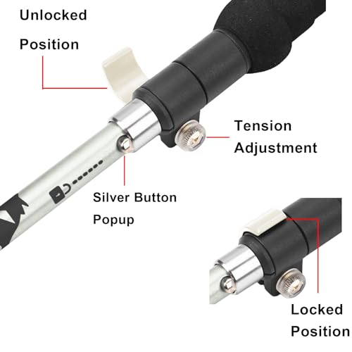 A ALAFEN Aluminum Collapsible Ultralight Travel Trekking Hiking Pole for Men and Women (Fits 5'3" - 6'2") - color: Silver
