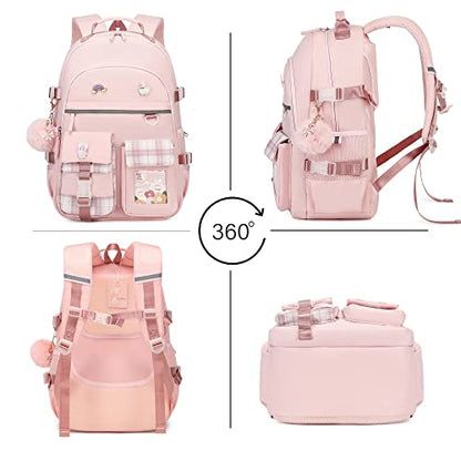 Backpack for Girls, 15.6 Inch Laptop School Bag Kids Kindergarten Elementary College Backpacks Large Bookbags for Teen Girl Women Students Casual Travel Daypacks (Pink) - color: Pink