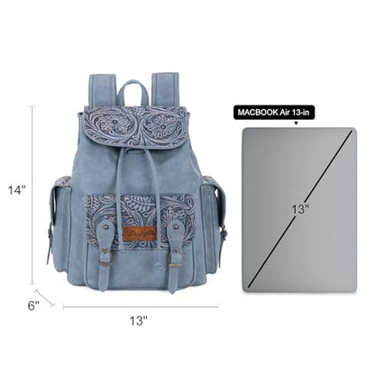 Montana West Wrangler Backpack Purse for Women Men Western Backpack Floral Tooled Travel Bags - color: Carve Jean