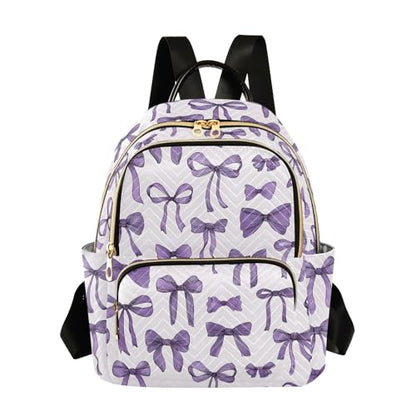 Beautiful Purple Bow Mini Backpack Purse for Women Shoulder Bag Fashion Daypack Ladies Handbag Lightweight Travel Bag Rucksack - color: Beautiful Purple Bow, size: Small