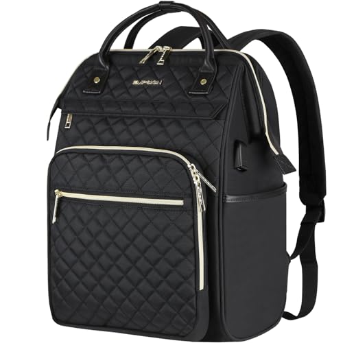 EMPSIGN 17 Inch Laptop Backpack for Women, Work Business Travel Computer College Bags, Large Capacity Water-repellent Quilted Casual Daypack, Black - color: Quilted Black, size: 17 inch