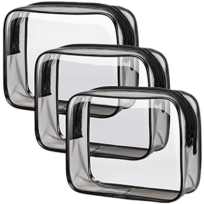 PACKISM Clear Toiletry Bag - TSA Approved Toiletry Bag 3 Pack Same Medium Size, Quart Size Bag Travel Makeup Cosmetic Bag, Carry on Airport Airline Compliant Bag, Black - color: Y- Black, size: Medium Set (Standard)