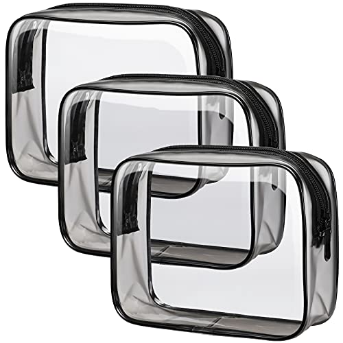 PACKISM Clear Toiletry Bag - TSA Approved Toiletry Bag 3 Pack Same Medium Size, Quart Size Bag Travel Makeup Cosmetic Bag, Carry on Airport Airline Compliant Bag, Black - color: Y- Black, size: Medium Set (Standard)