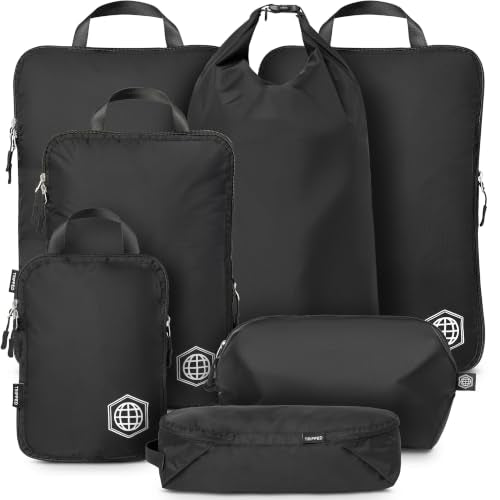 Large Compression Packing Cubes for Travel-Packing Cube Luggage Organizers 7 Piece Set for Checked Luggage-Ultralight, Expandable/Compression Bags by TRIPPED Travel Gear (Black) - color: Black