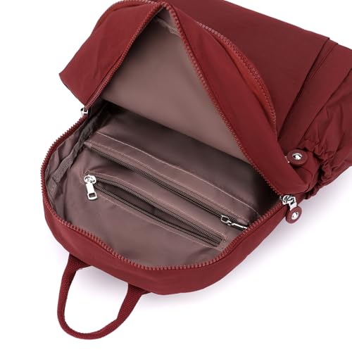 Tanweibago Mini Nylon Women Backpacks,11L Small Ladies backpacks Casual Lightweight Women Shopping Travel Daypack (Wine Red) - color: Wine Red
