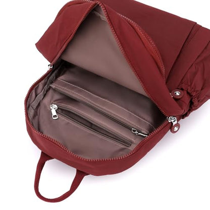 Tanweibago Mini Nylon Women Backpacks,11L Small Ladies backpacks Casual Lightweight Women Shopping Travel Daypack (Wine Red) - color: Wine Red