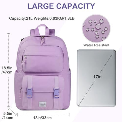 VASCHY Travel Backpack for Girls, Large Fashion Schoolbag Book Bag Rucksack for High School/College/Work/Daypack/Commuter Purple - color: Light Purple