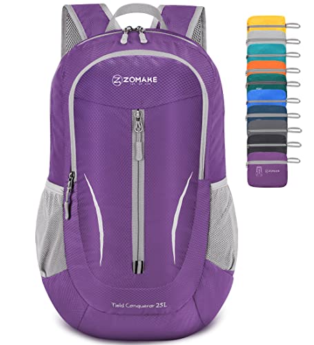 ZOMAKE Ultra Lightweight Packable Backpack 25L, Foldable Hiking Backpacks Water Resistant Small Folding Daypack for Travel(Purple) - color: Purple-b