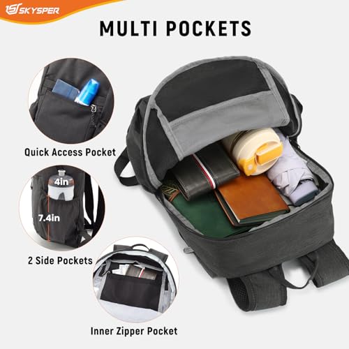 SKYSPER Anti Theft Hiking Backpack, 20L RFID Packable Travel Daypack, Lightweight Foldable Back Pack for Walking Daytrip - color: Black