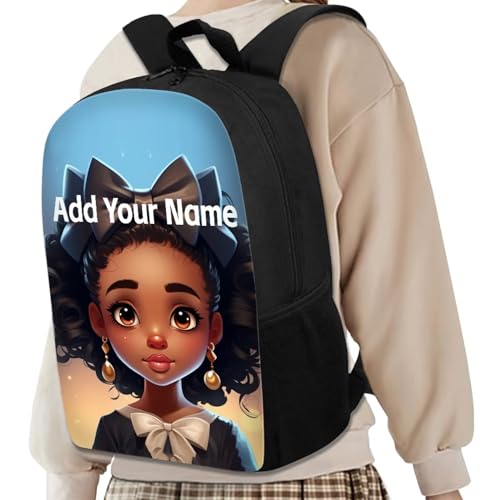 Personalized Backpacks for Girls 4-6/8-10 Afro Book Bag Kids Bookbag Girls 1st Grade/2nd Grade Custom Name School Bag with Water Bottles - color: African Black Girl-11