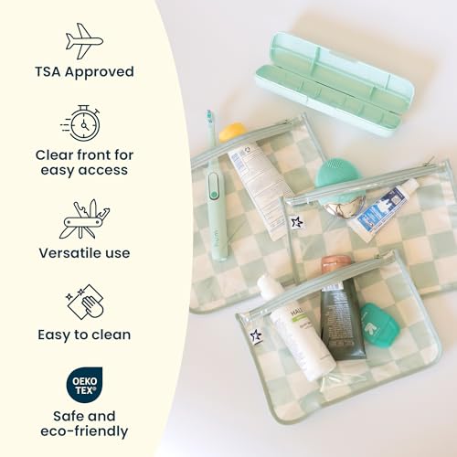 Tiny Twinkle Diaper Bag Organizing Pouches|3 Pack Mess-Proof Clear Front Travel Organizer Bags&TSA Approved Toiletry Bag Set for Baby and Mom Essentials - color: Charcoal