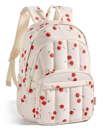 BAGSMART Womens Backpack Small Travel Laptop Backpack for Women, Quilted College Laptop Bookbag, Work Back Pack for Women, Cute Computer Water-Resistant Casual Daypack,Cherry Print - color: 15-cherry Print