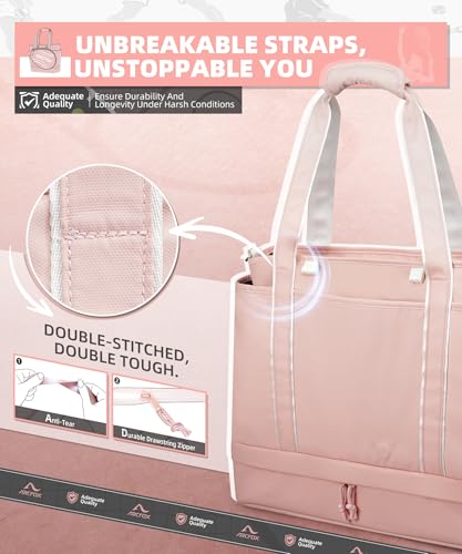 ARCFOX Tennis Tote Bag for Women, 2-in-1 Pink Tennis Bags 3 Rackets, Large Tennis Racket Bag with Shoe Compartment, Water Bottle Holder, Sports Handbag for Pickleball Padel, Badminton, Squash Racquet - style: Tennis Tote Bag