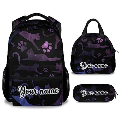 Personalized Cat Backpack with Lunch Box and Pencil Case, 16 Inch Cat Theme Bookbag with Adjustable Straps, Durable, Lightweight, Large Capacity, School Backpack for Girls Women - color: Color-2-3