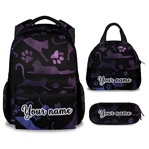 Personalized Cat Backpack with Lunch Box and Pencil Case, 16 Inch Cat Theme Bookbag with Adjustable Straps, Durable, Lightweight, Large Capacity, School Backpack for Girls Women - color: Color-2-3