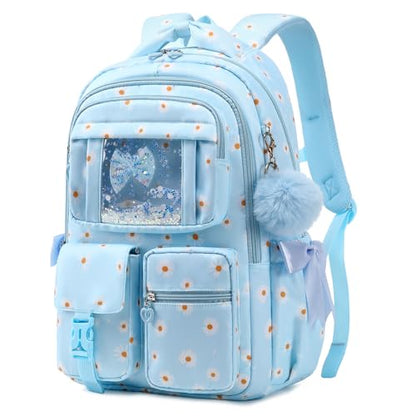 PIG PIG GIRL Kids Backpack for Girls - School Bags for Middle School Students - Book Bag for Elementary Primary - Kawaii Ita Backpack - Blue Daisy - color: Blue Daisy
