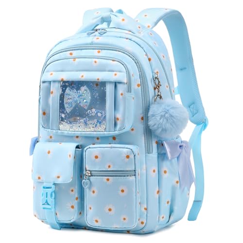 PIG PIG GIRL Kids Backpack for Girls - School Bags for Middle School Students - Book Bag for Elementary Primary - Kawaii Ita Backpack - Blue Daisy - color: Blue Daisy