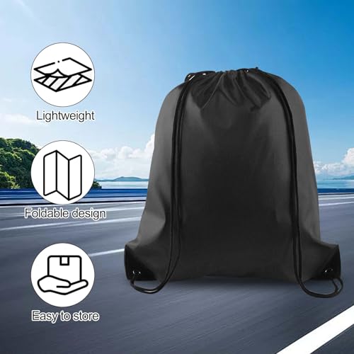 PLULON 15 Pcs Black Drawstring Bags, Drawstring Backpack Bulk, Classic Gym Backpack Bags for Yoga Traveling Outdoor Sports - color: Black
