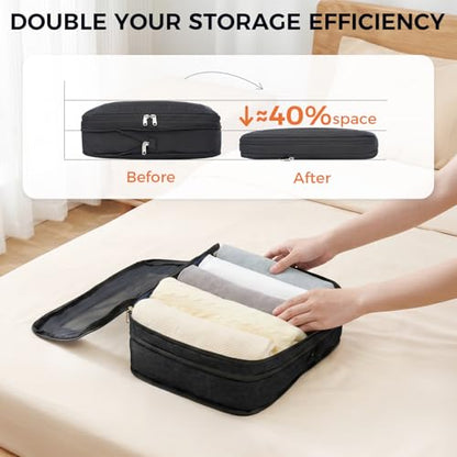 BAGAIL 8 Set Compression Packing Cubes, Durable & Wear-resistant Expandable Luggage Organizer Bags for Travel Accessories (Black) - color: Black