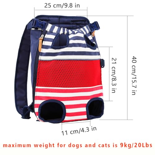 Lifeunion Legs Out Dog Carrier Backpack Hands-Free Adjustable Pet Travel Carrier for Small Medium Dogs Cats Motorcycle Hiking Walking (Red and Blue Stripes) - color: Red and Blue Stripes
